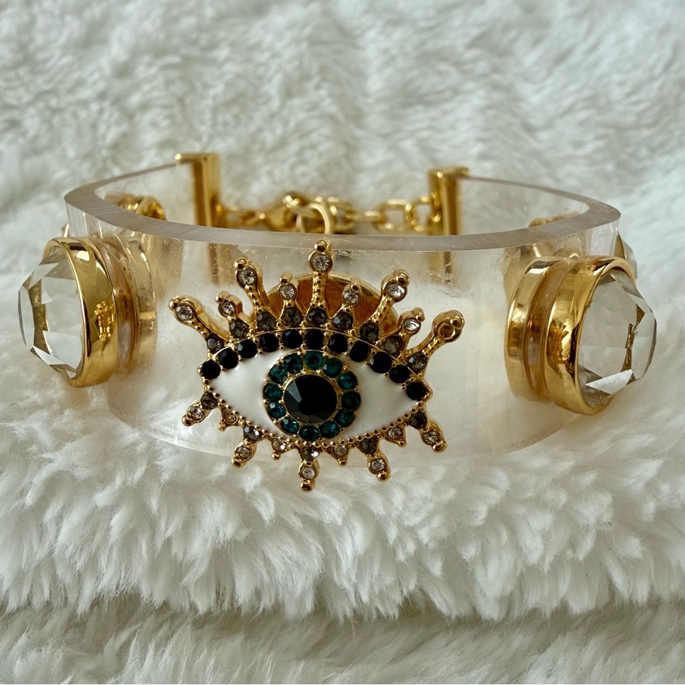 Kurt Geiger Gold and Clear Jelly Evil Eye Bracelet